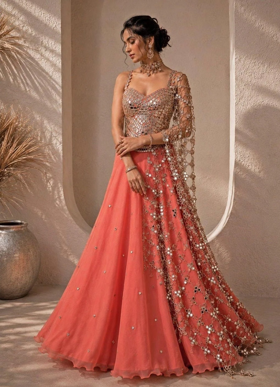 Yellow Organza Lehenga Set with Corset Blouse Black Thread Co