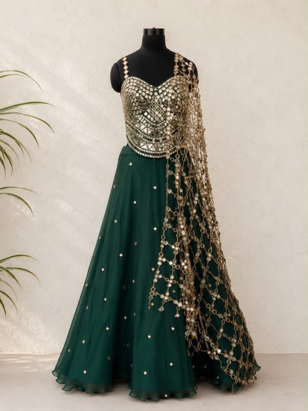 Forest Green Lehenga Set with Corset Blouse Black Thread Co Forest Green Lehenga Set with Corset Blouse Black Thread Co