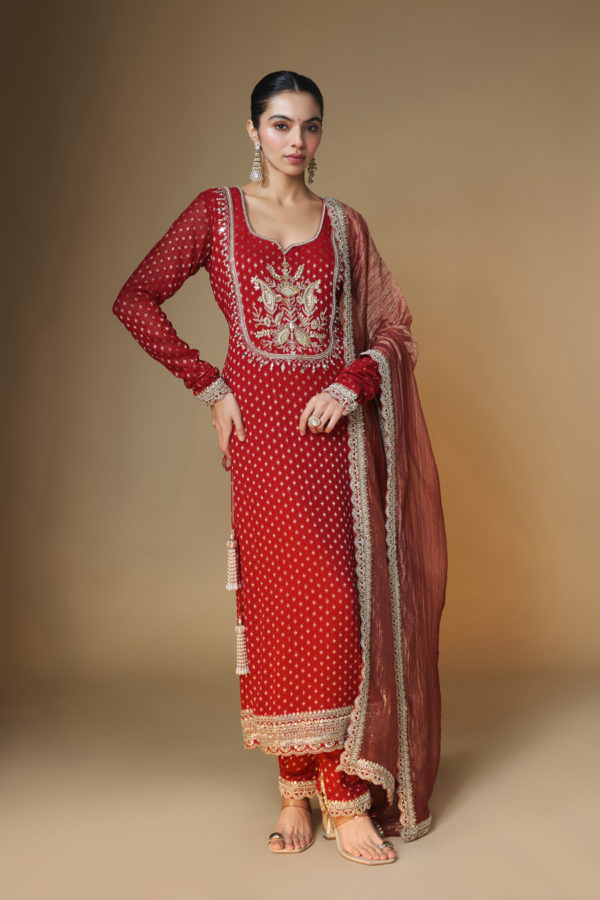 Red Coral Kurta Pants Set Black Thread Co Red Coral Kurta Pants Set Black Thread Co