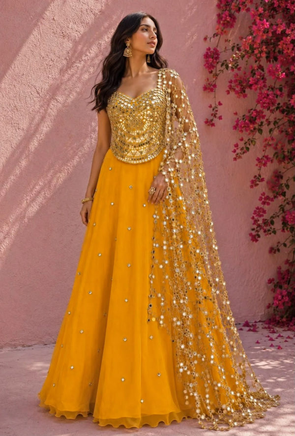 Yellow Organza Lehenga Set with Corset Blouse Black Thread Co Yellow Organza Lehenga Set with Corset Blouse Black Thread Co