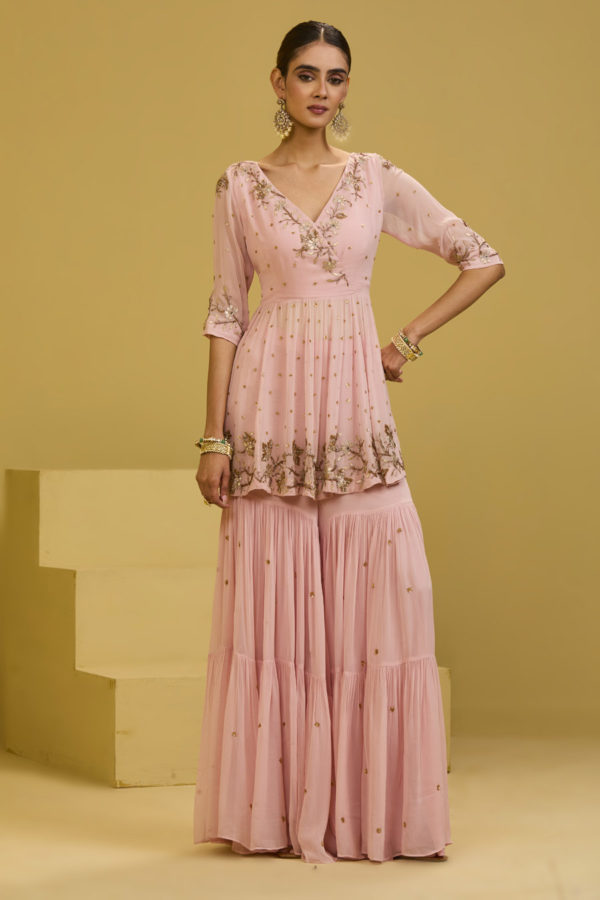 Baby Pink Sharara Set Black Thread Co