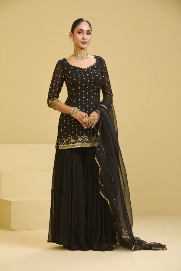 Black Sharara Set Black Thread Co