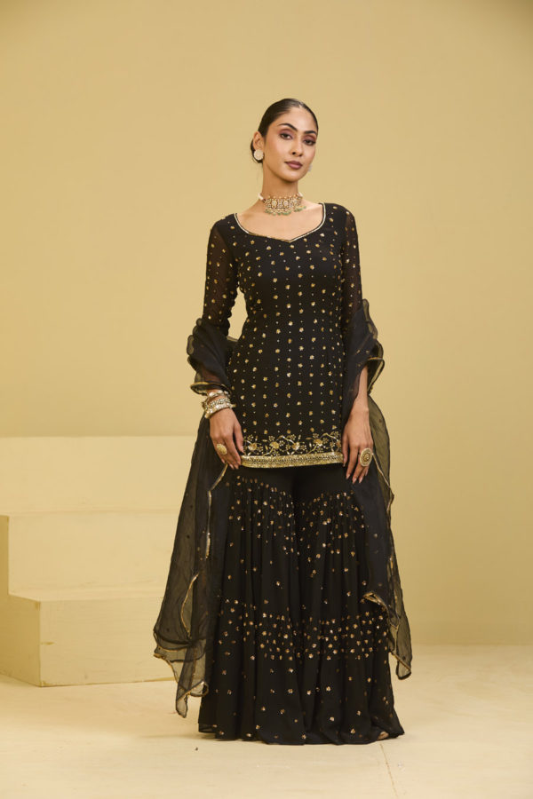Black Sharara Set Black Thread Co