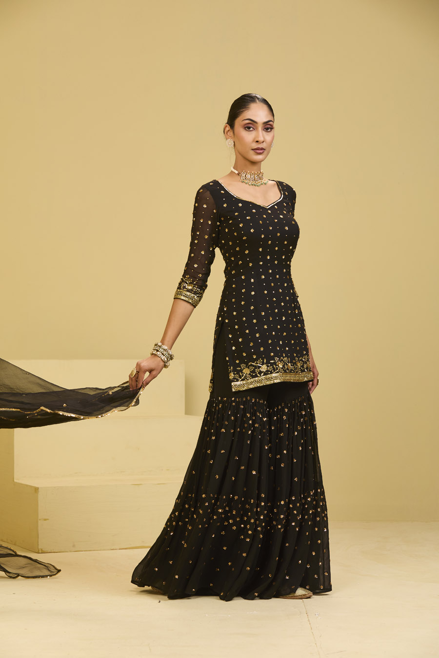 Black Sharara Set Black Thread Co 7 Black Sharara Set Black Thread Co 7