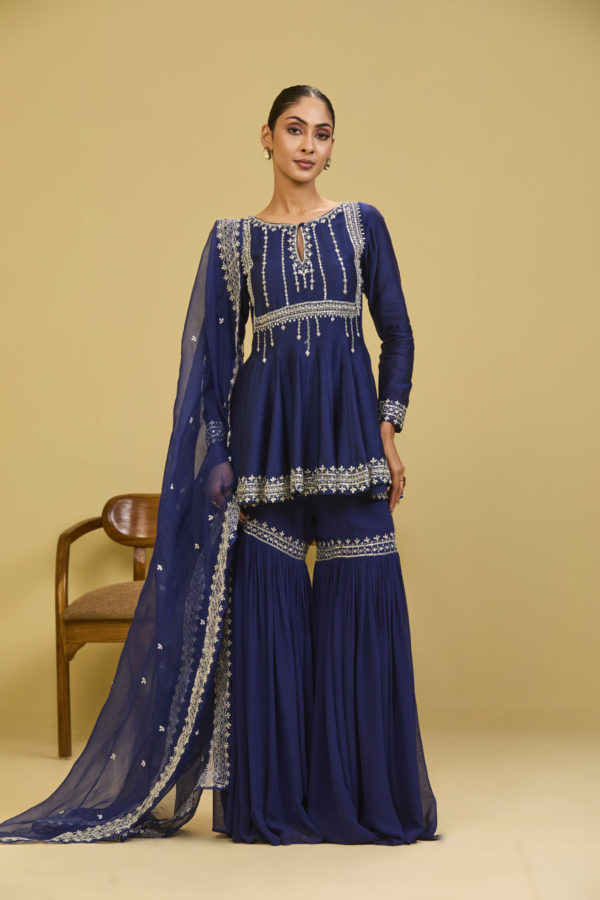Blue Peplum Set Black Thread Co