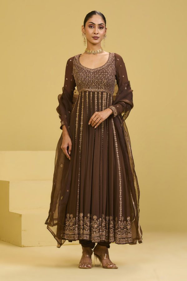 Brown Anarkali Set Black Thread Co