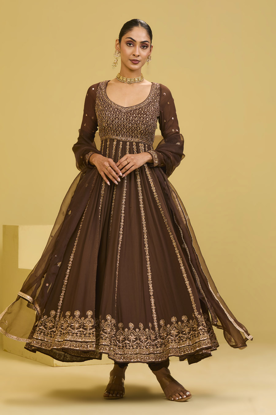 Brown Anarkali Set Black Thread Co 6 Brown Anarkali Set Black Thread Co 6