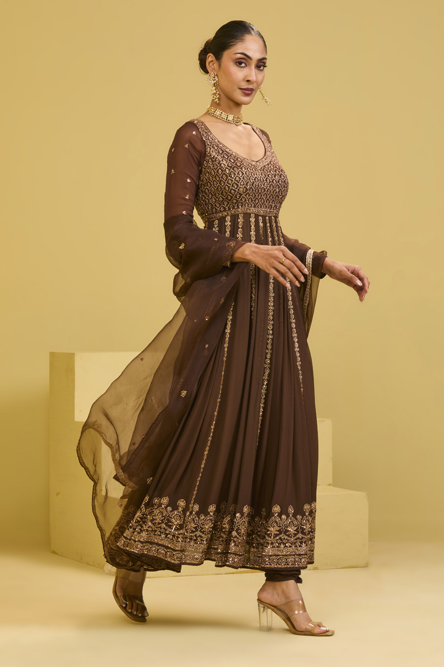Brown Anarkali Set Black Thread Co 7 Brown Anarkali Set Black Thread Co 7