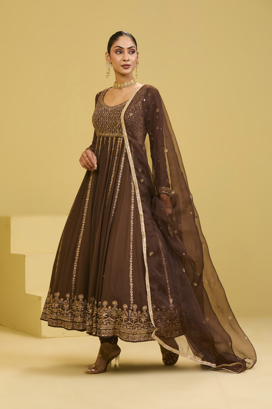 Brown Anarkali Set Black Thread Co 9 Brown Anarkali Set Black Thread Co 9