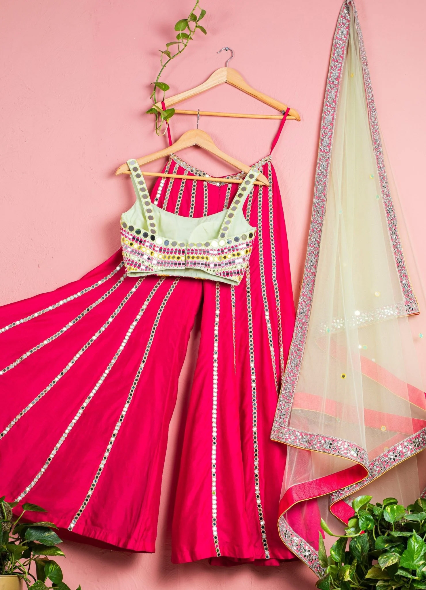 Fuchsia Pink Sharara Pants With Multicolour Mirror Blouse Black Thread Co 6 Fuchsia Pink Sharara Pants With Multicolour Mirror Blouse Black Thread Co 6