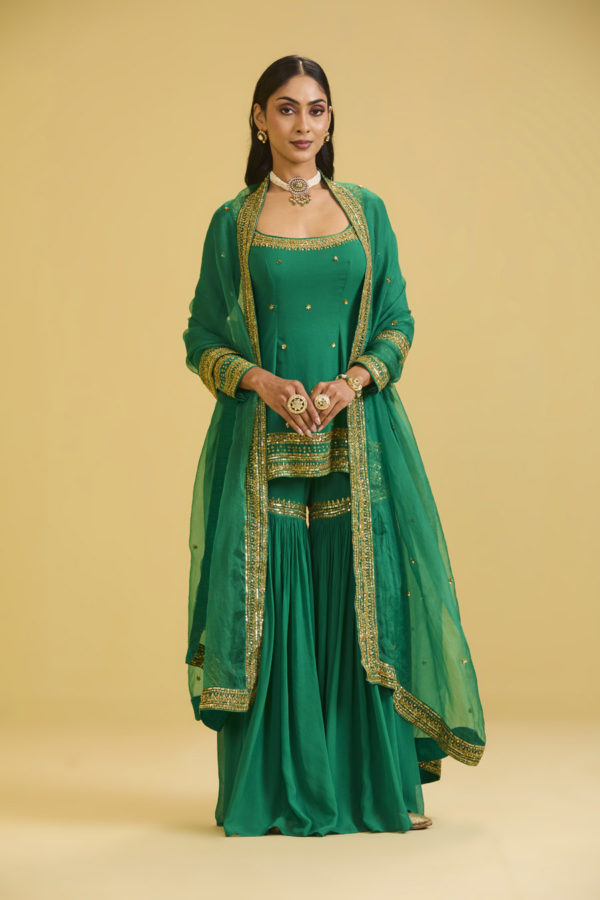 Green Sharara Set Black Thread Co Green Sharara Set Black Thread Co
