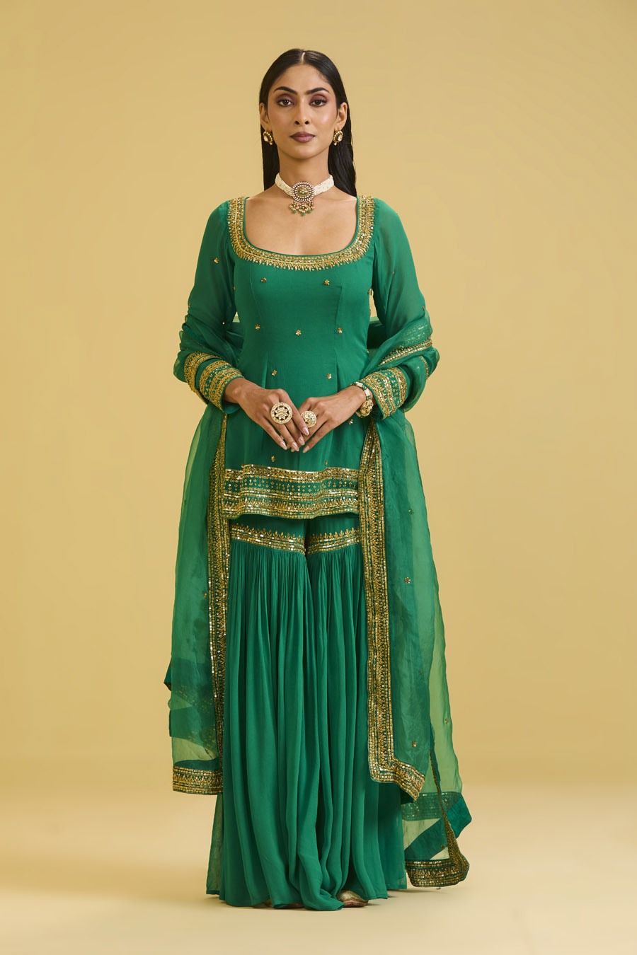 Green Sharara Set Black Thread Co 7 Green Sharara Set Black Thread Co 7