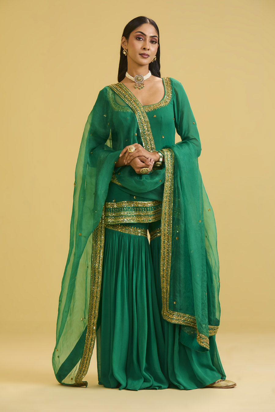 Green Sharara Set Black Thread Co 9 Green Sharara Set Black Thread Co 9