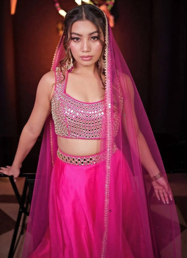 Hot Pink Mirror And Abla Lehenga Black Thread Co 3 Hot Pink Mirror And Abla Lehenga Black Thread Co 3
