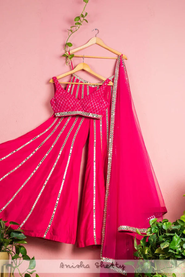 Hot Pink Mirror Flared Sharara Set Black Thread Co Hot Pink Mirror Flared Sharara Set Black Thread Co