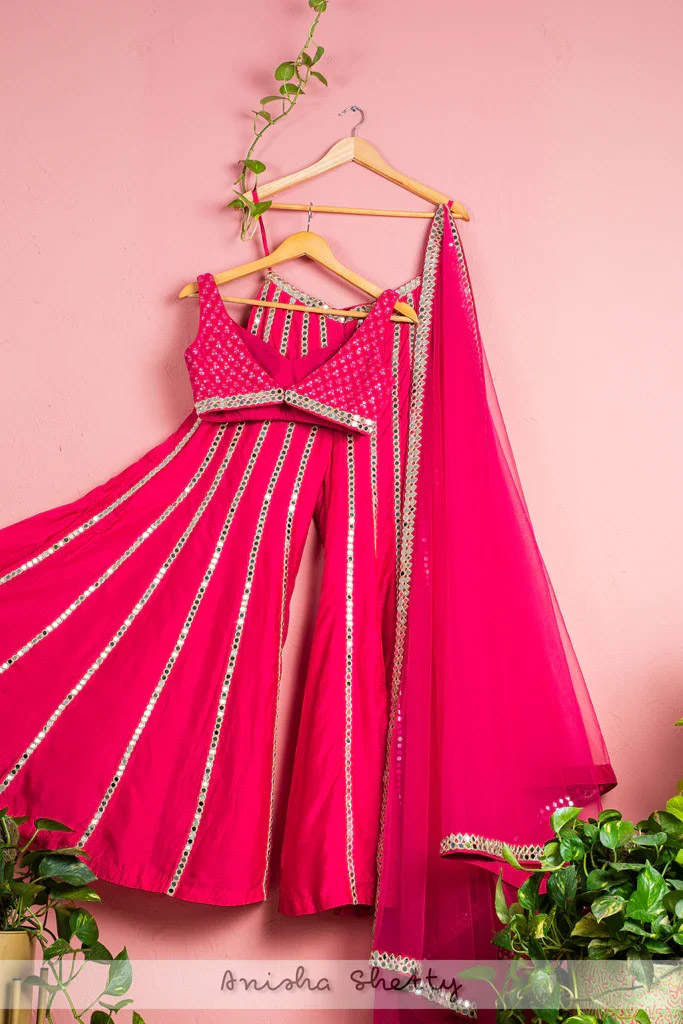 Hot Pink Mirror Flared Sharara Set Black Thread Co 6 Hot Pink Mirror Flared Sharara Set Black Thread Co 6
