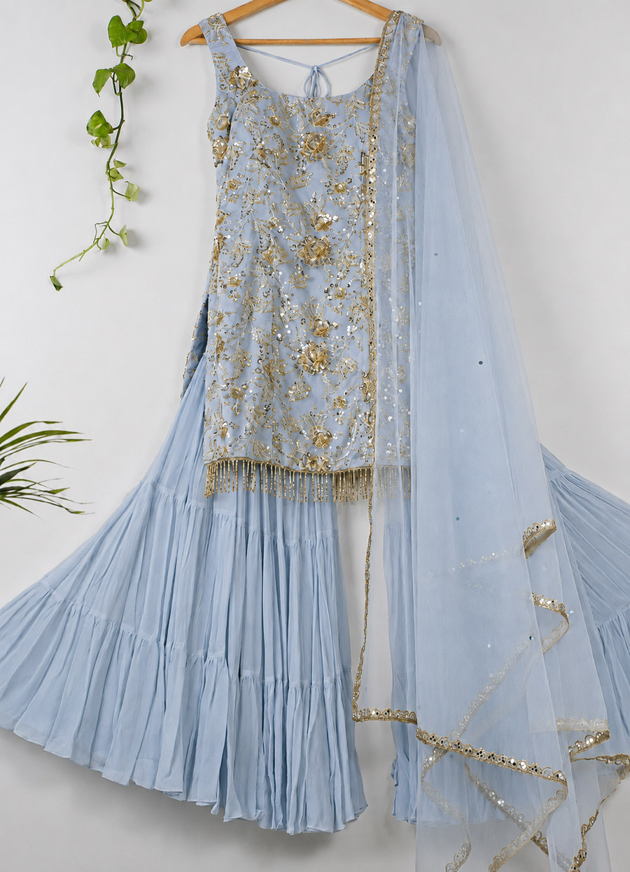 Light Blue Sequinned Kurta Sharara Set Black Thread Co 5 Light Blue Sequinned Kurta Sharara Set Black Thread Co 5