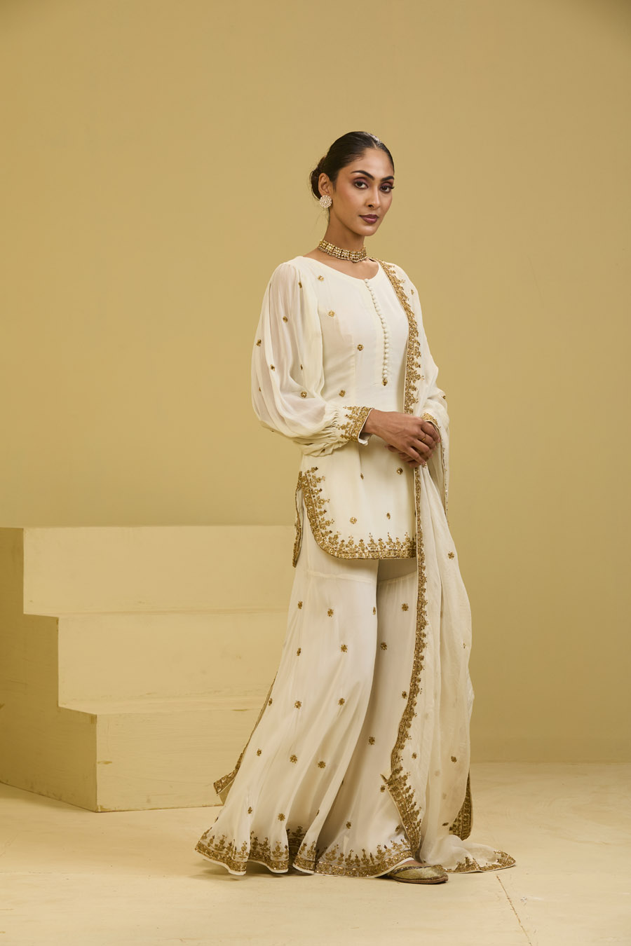 Offwhite Sharara Set Black Thread Co 7 Offwhite Sharara Set Black Thread Co 7
