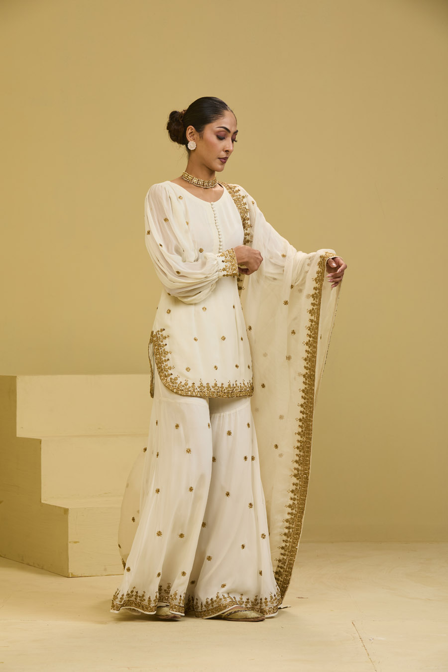 Offwhite Sharara Set Black Thread Co 8 Offwhite Sharara Set Black Thread Co 8
