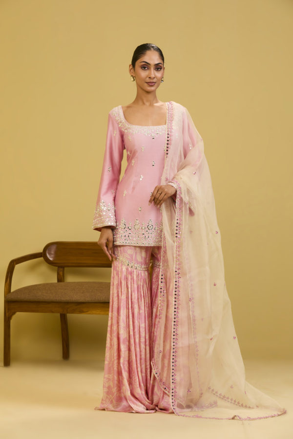 Pink Printed Sharara Set Black Thread Co 3