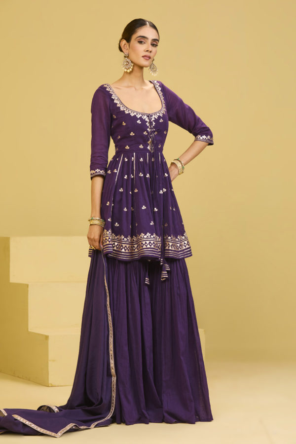 Purple Cotton Sharara Set Black Thread Co