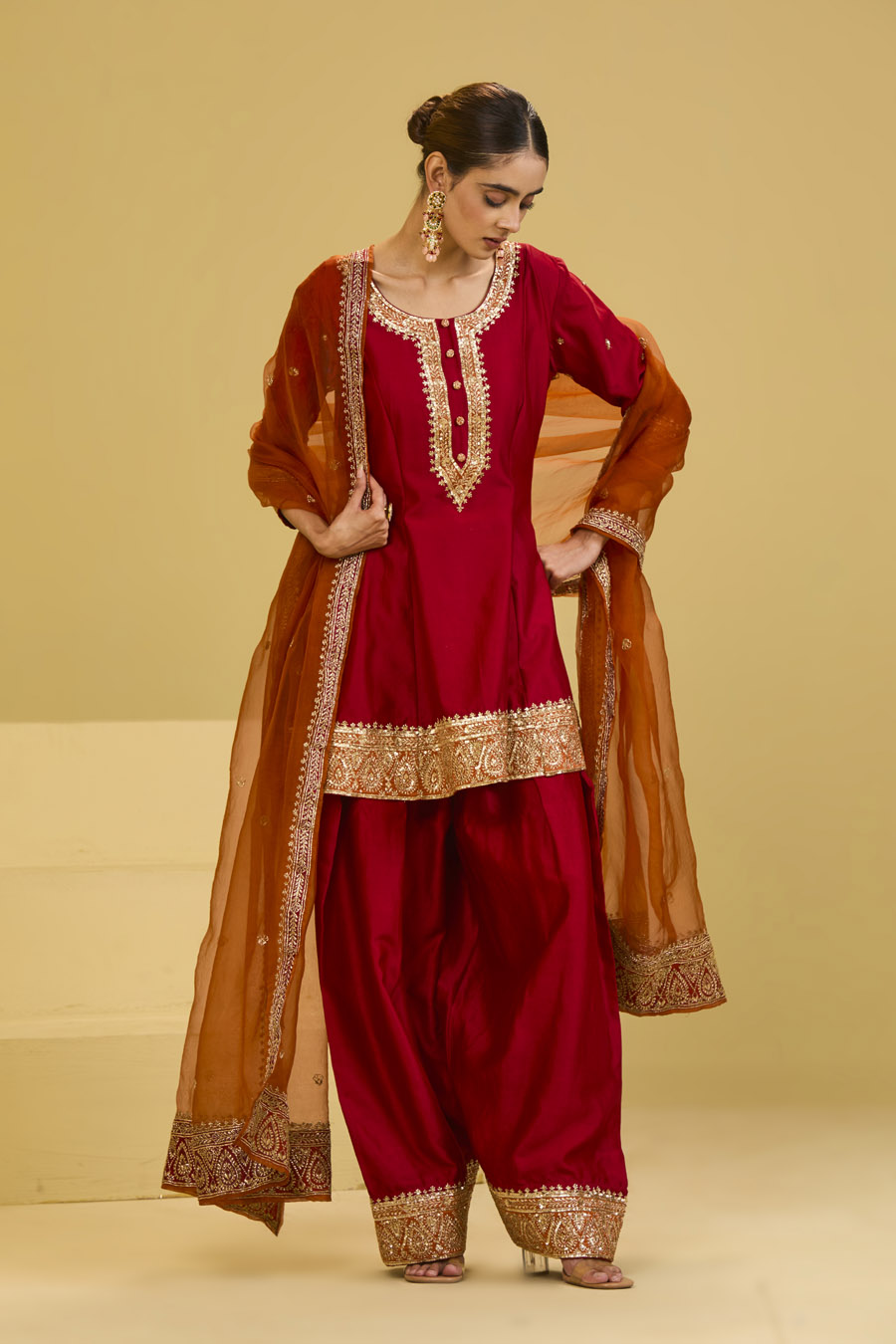 Red & Orange Salwar Set Black Thread Co 7 Red & Orange Salwar Set Black Thread Co 7