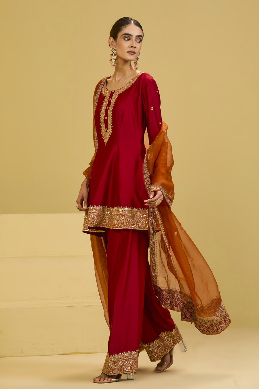 Red & Orange Salwar Set Black Thread Co 9 Red & Orange Salwar Set Black Thread Co 9