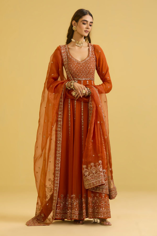 Rust Anarkali Set Black Thread Co Rust Anarkali Set Black Thread Co