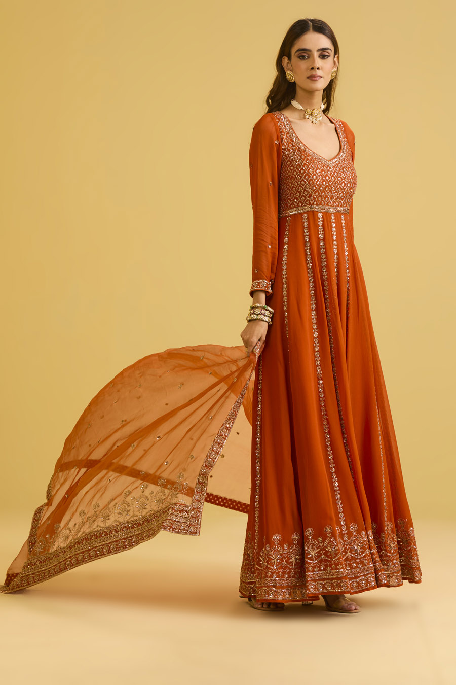 Rust Anarkali Set Black Thread Co 6 Rust Anarkali Set Black Thread Co 6