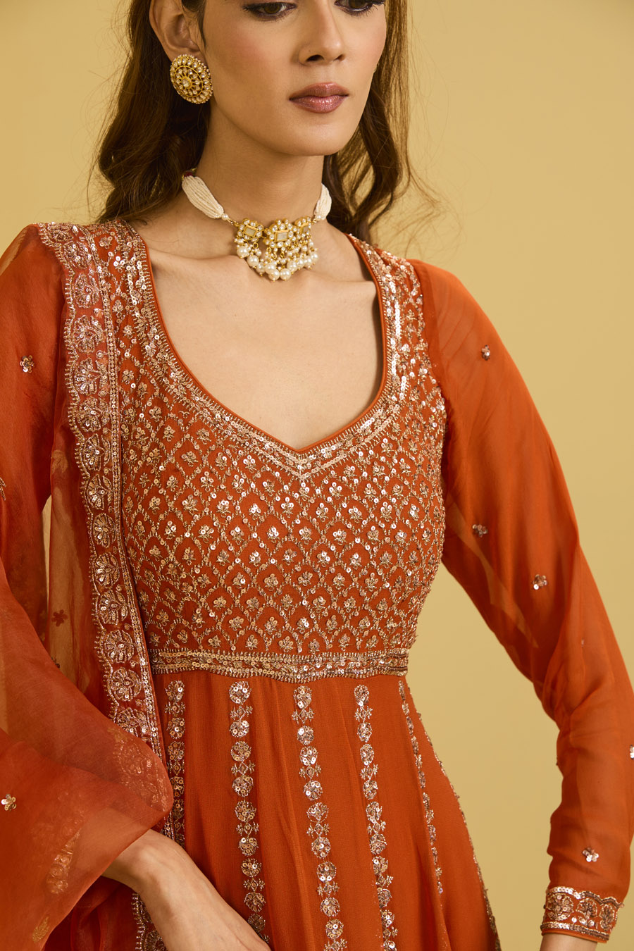 Rust Anarkali Set Black Thread Co 8 Rust Anarkali Set Black Thread Co 8