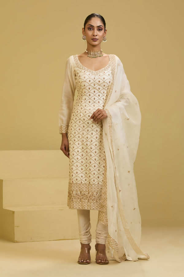White Long Kurta Set Black Thread Co